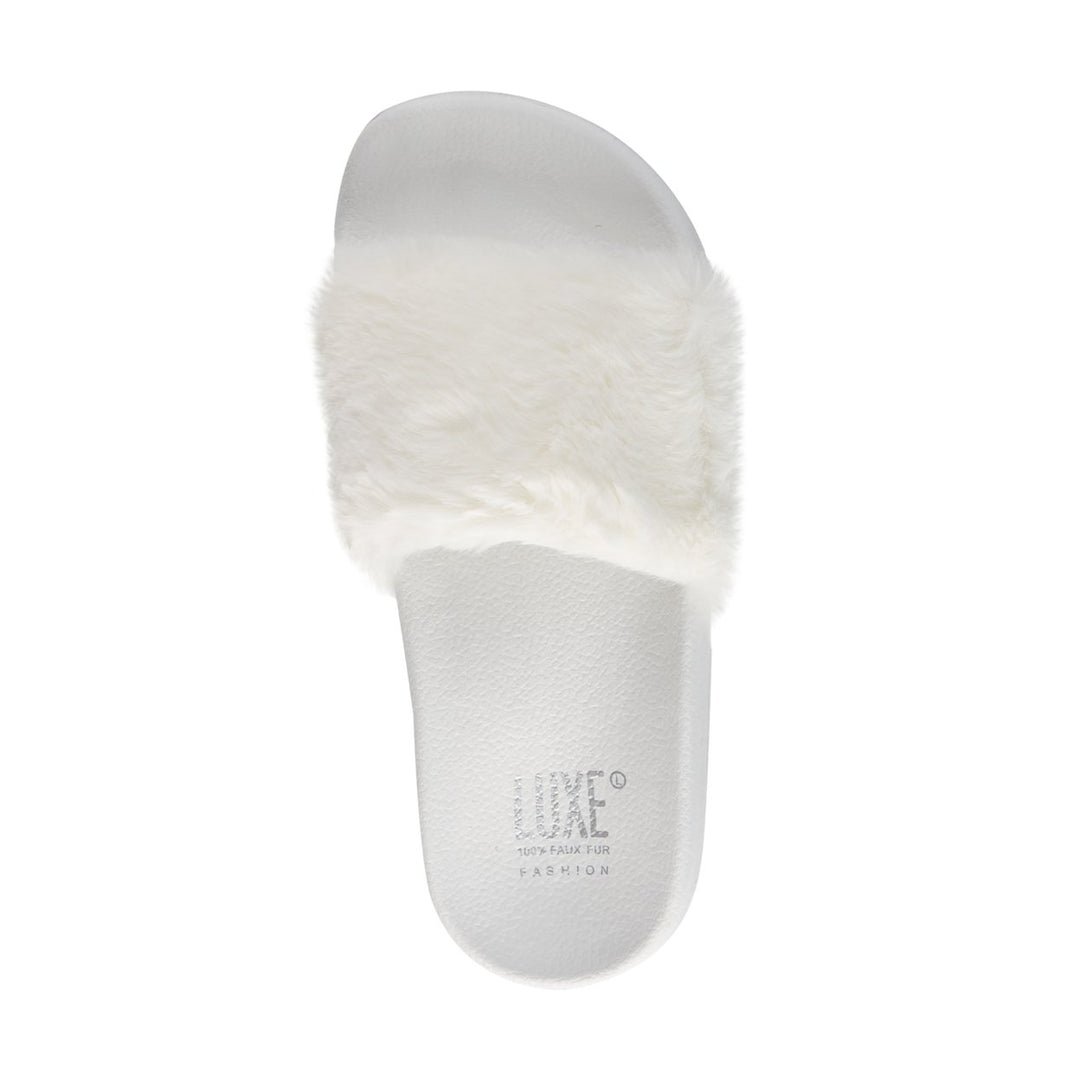 Luxe Fashion Faux Sheepskin Slides Off White Women 7 8 Soft Plush Comfort Image 1