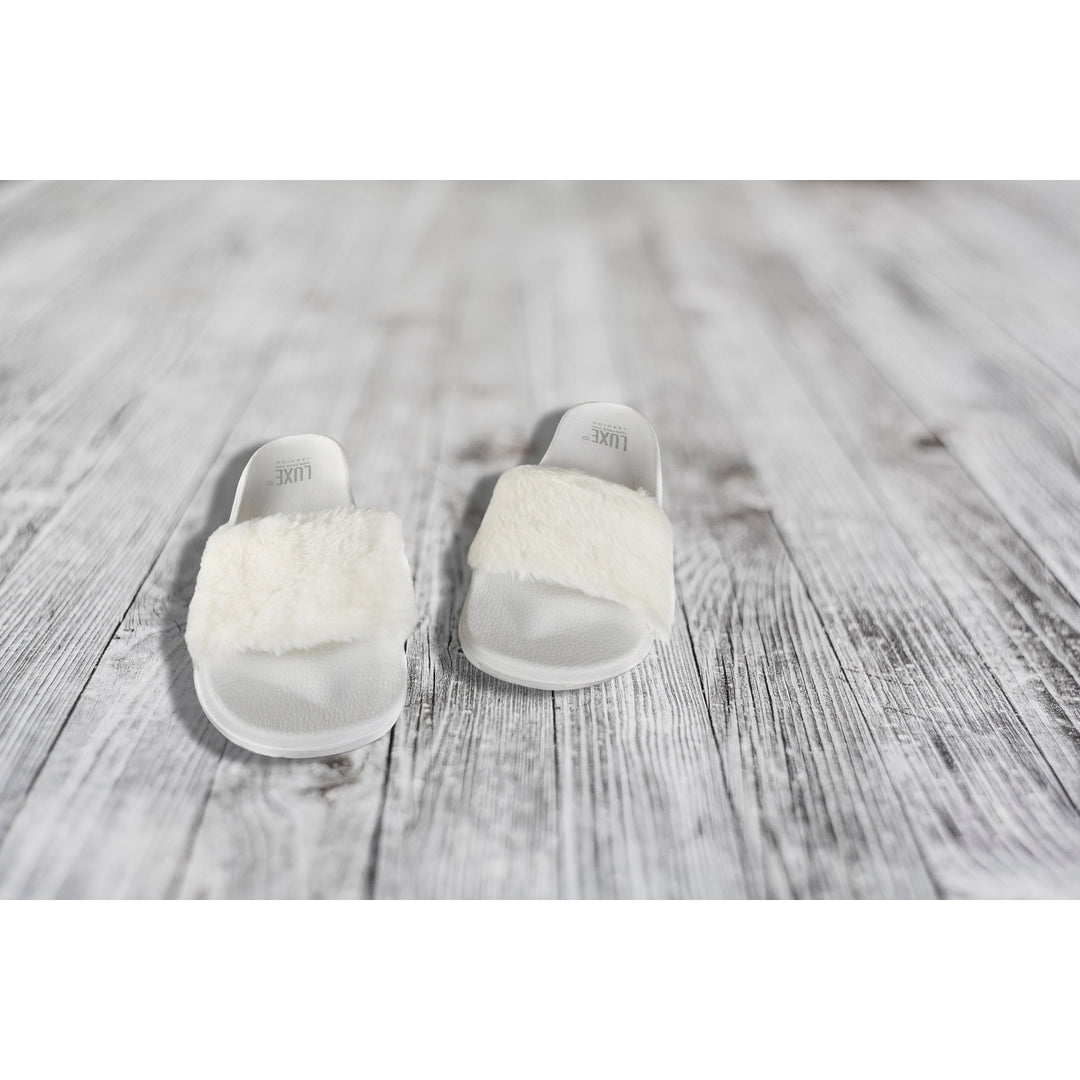 Luxe Fashion Classic Faux Sheepskin Women Slides  1-Piece  Off white  7/8 Image 6