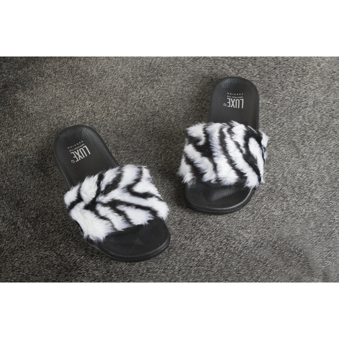 Luxe Fashion Faux Sheepskin Women Slides Zebra Size 9 10 Cushioned Comfort Image 6