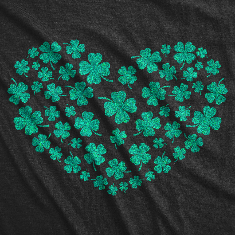 Womens Glitter Clover Heart T Shirt Funny Shamrock St Pattys Day Parade Lovers Tee For Ladies Image 2