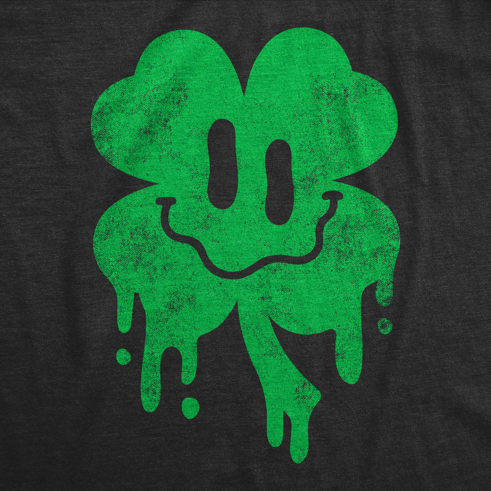 Mens Dripping Clover Face T Shirt Funny St Paddys Day Wasted Shamrock Smiling Face Tee For Guys Image 2