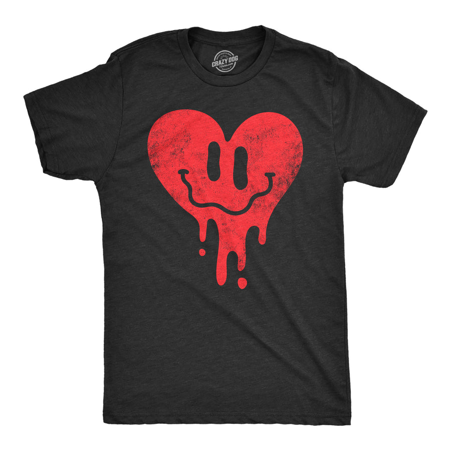 Mens Dripping Heart Face T Shirt Funny Valentines Day Melting Hearts Joke Tee For Guys Image 1