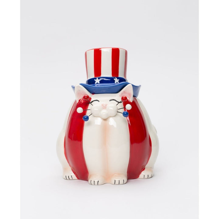 Ceramic American Cat Candy Box 6.5 Inch Patriot Decor Kitchen Gift for Cat Image 3