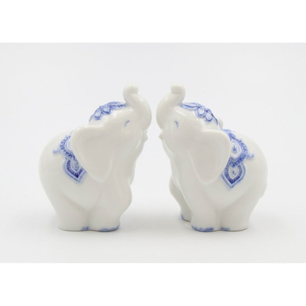 Ceramic Elephant Salt and Pepper Shakers Blue Print 4.125 Inch Gift Image 2