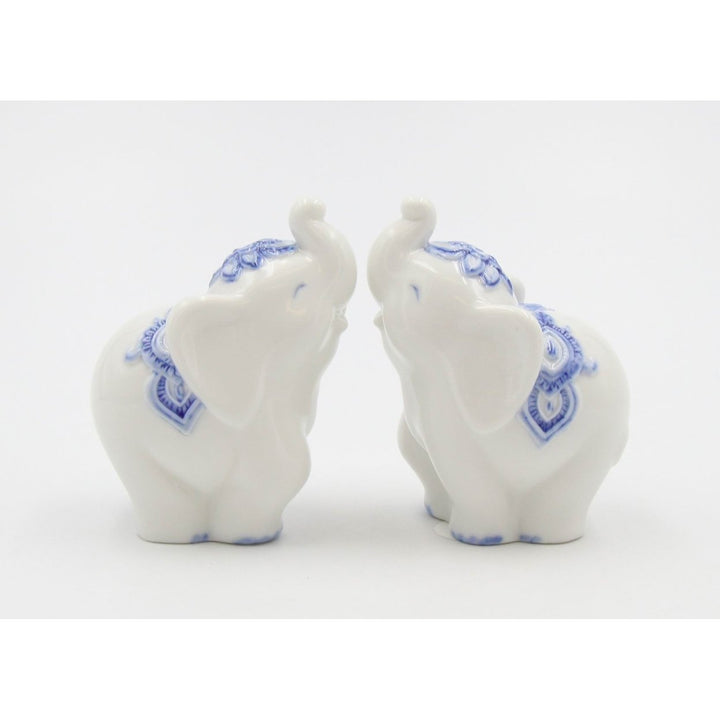 Ceramic Elephant Salt and Pepper Shakers Blue Print 4.125 Inch Gift Image 2