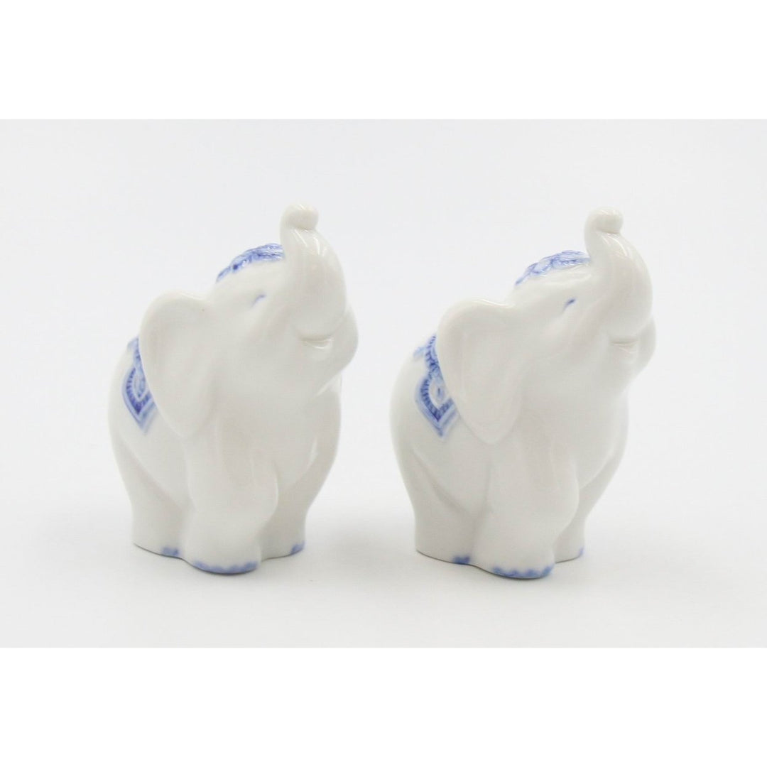 Ceramic Elephant Salt and Pepper Shakers Blue Print 4.125 Inch Gift Image 3