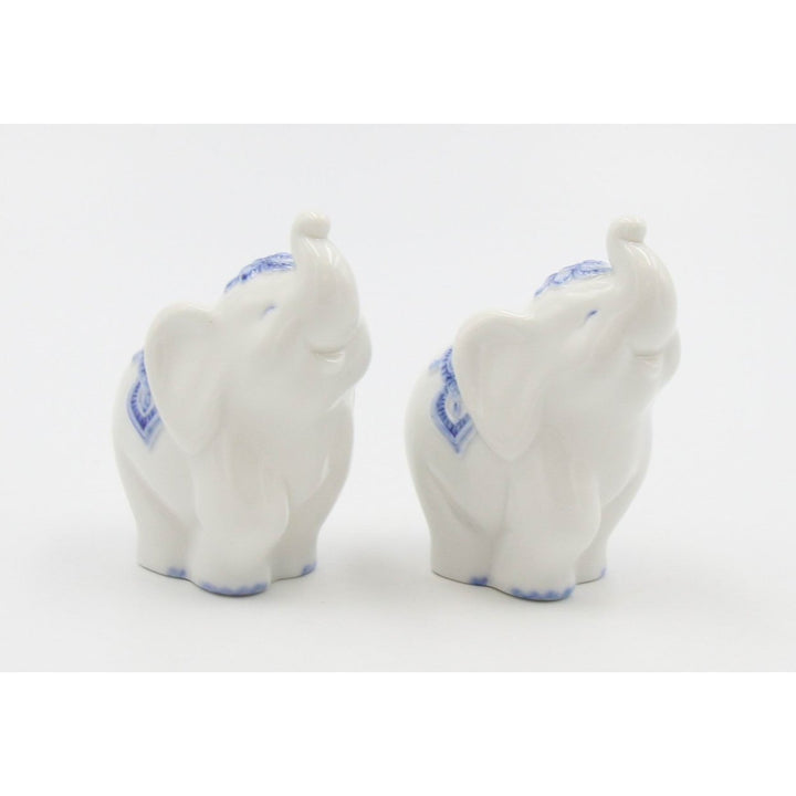 Ceramic Elephant Salt and Pepper Shakers Blue Print 4.125 Inch Gift Image 3