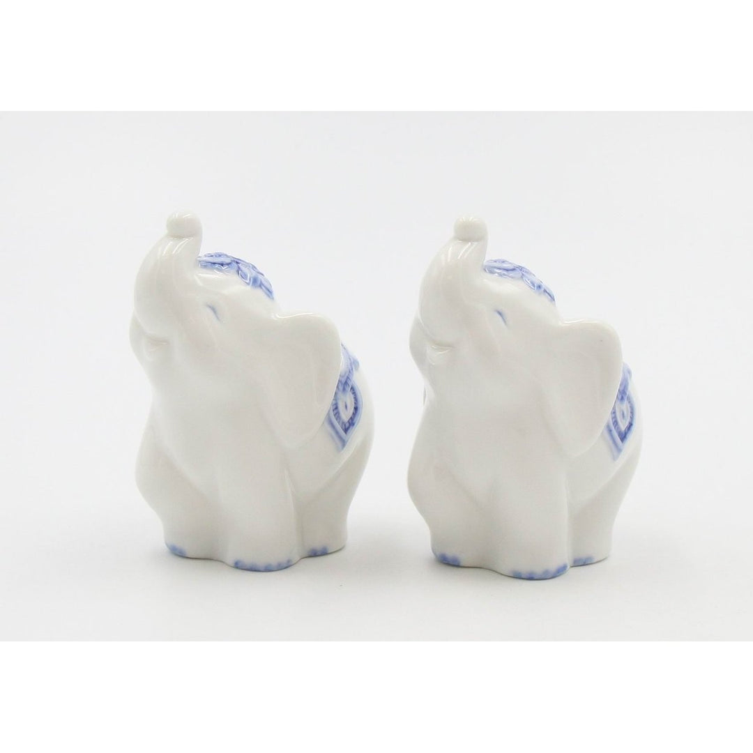 Ceramic Elephant Salt and Pepper Shakers Blue Print 4.125 Inch Gift Image 4