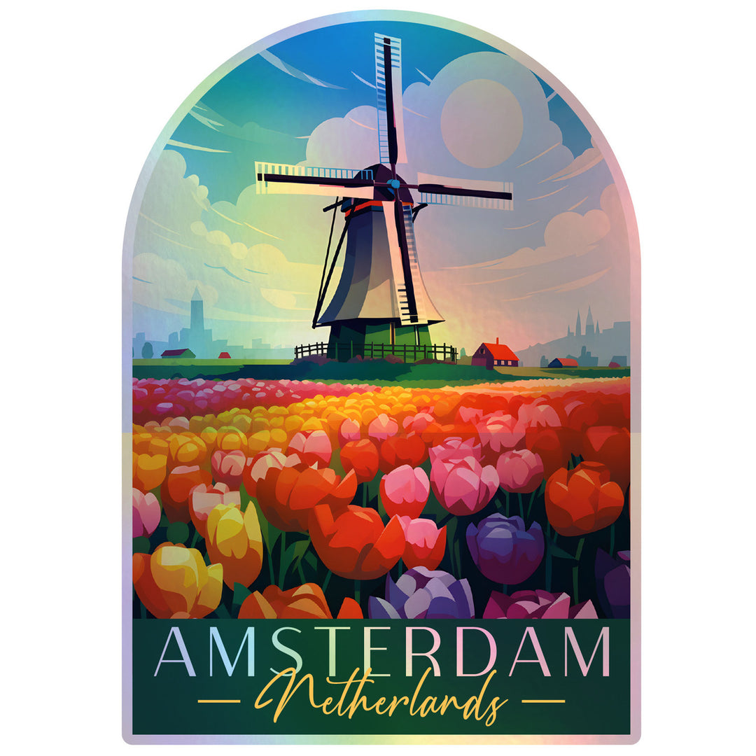 Amsterdam Netherlands Holographic Charm Durable Vinyl Decal Sticker B Image 1