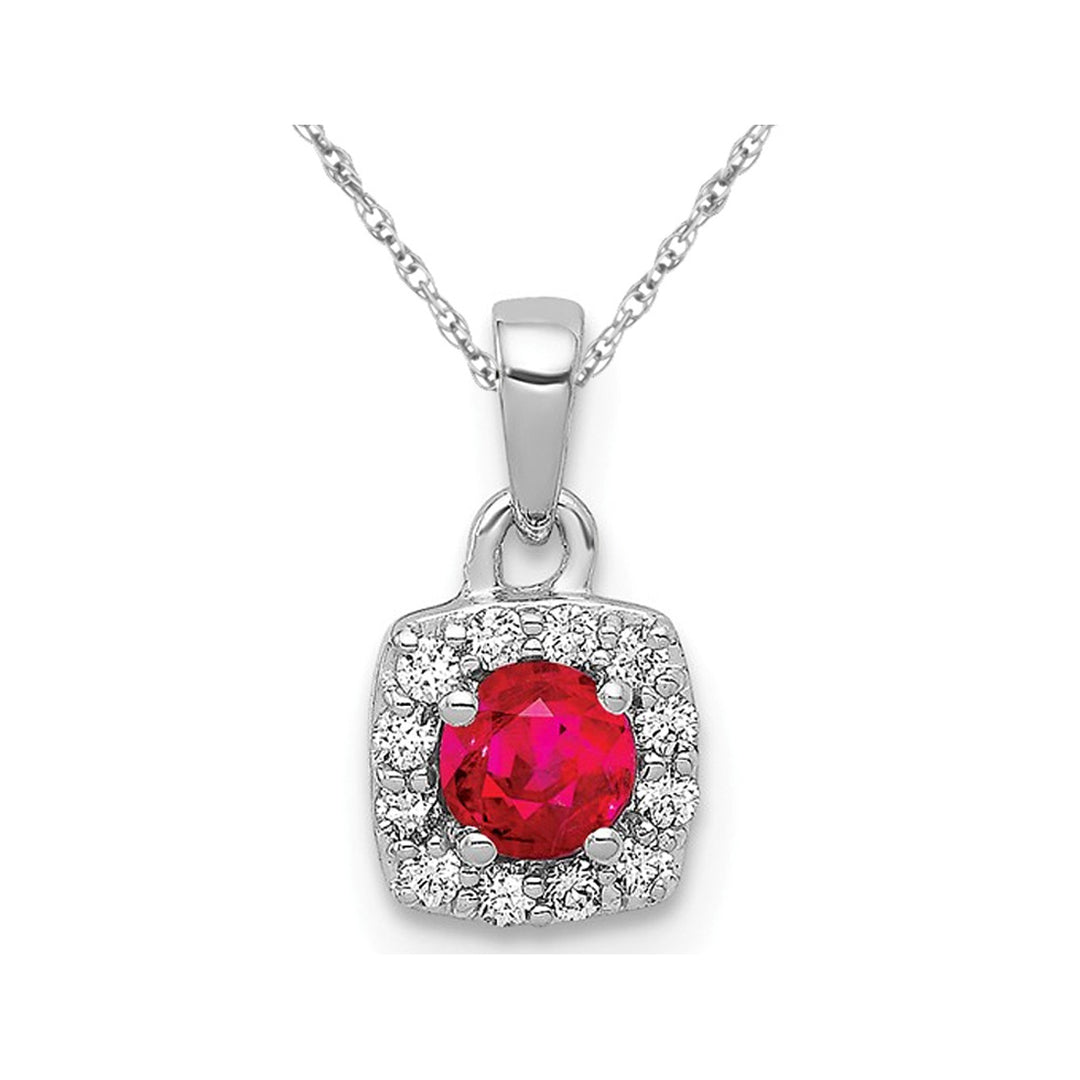1/5 Carat (ctw) Natural Ruby Halo Pendant Necklace in 14K White Gold with Diamonds and Chain Image 1
