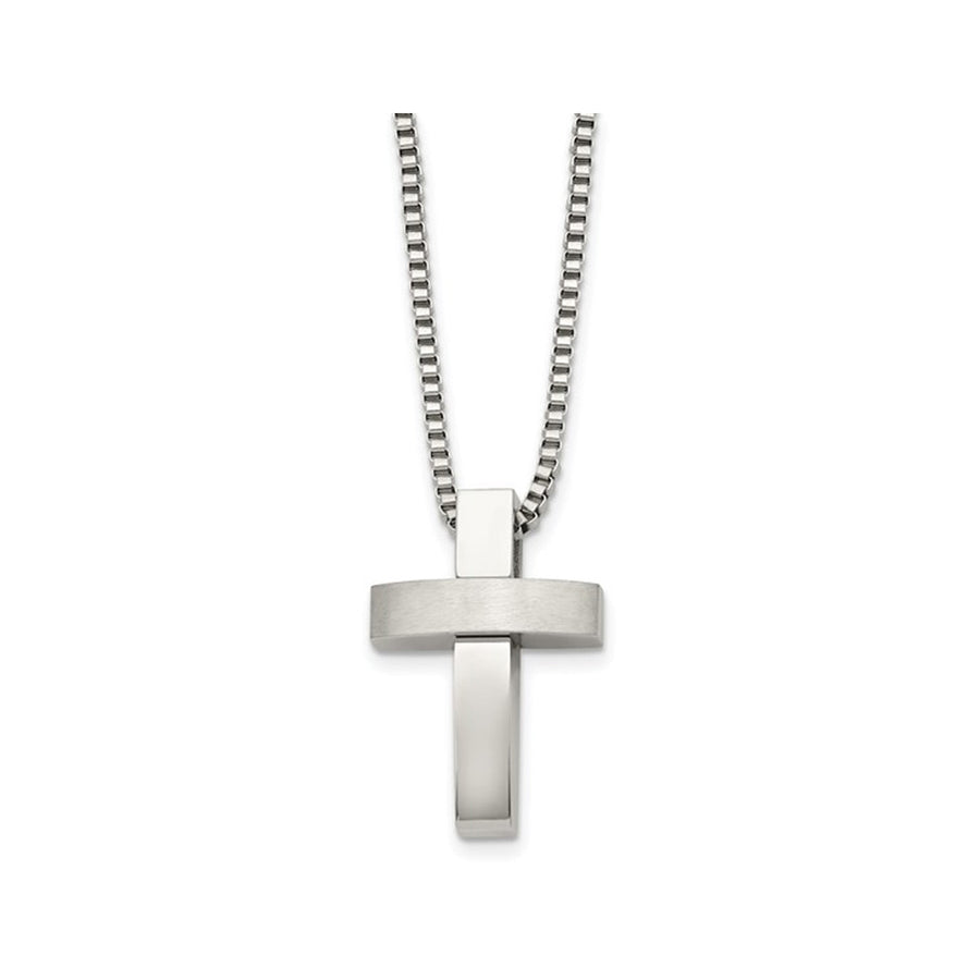 Mens Stainless Steel Cross Pendant Necklace with Chain (22 Inches) Image 1