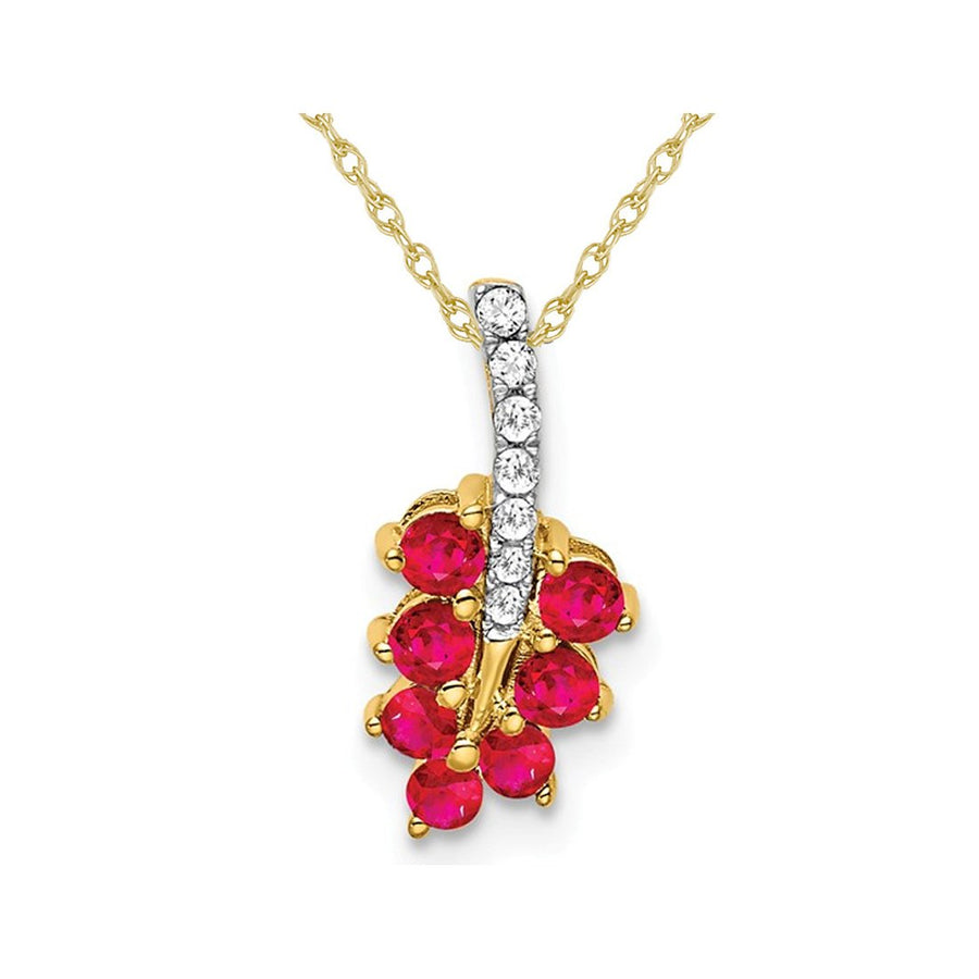 3/10 Carat (ctw) Natural Ruby Vine Leaf Charm Pendant Necklace in 14K Yellow Gold with Accent Diamonds and Chain Image 1