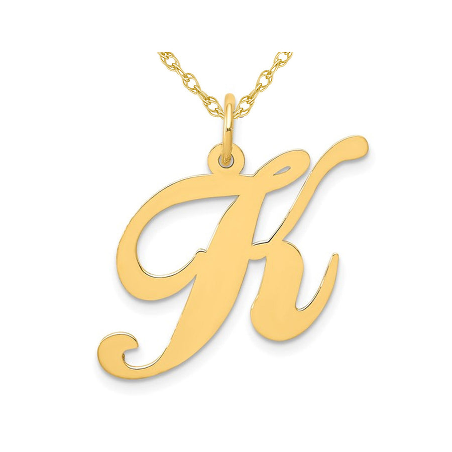 10K Yellow Gold Fancy Script Initial -K- Pendant Necklace Charm with Chain Image 1