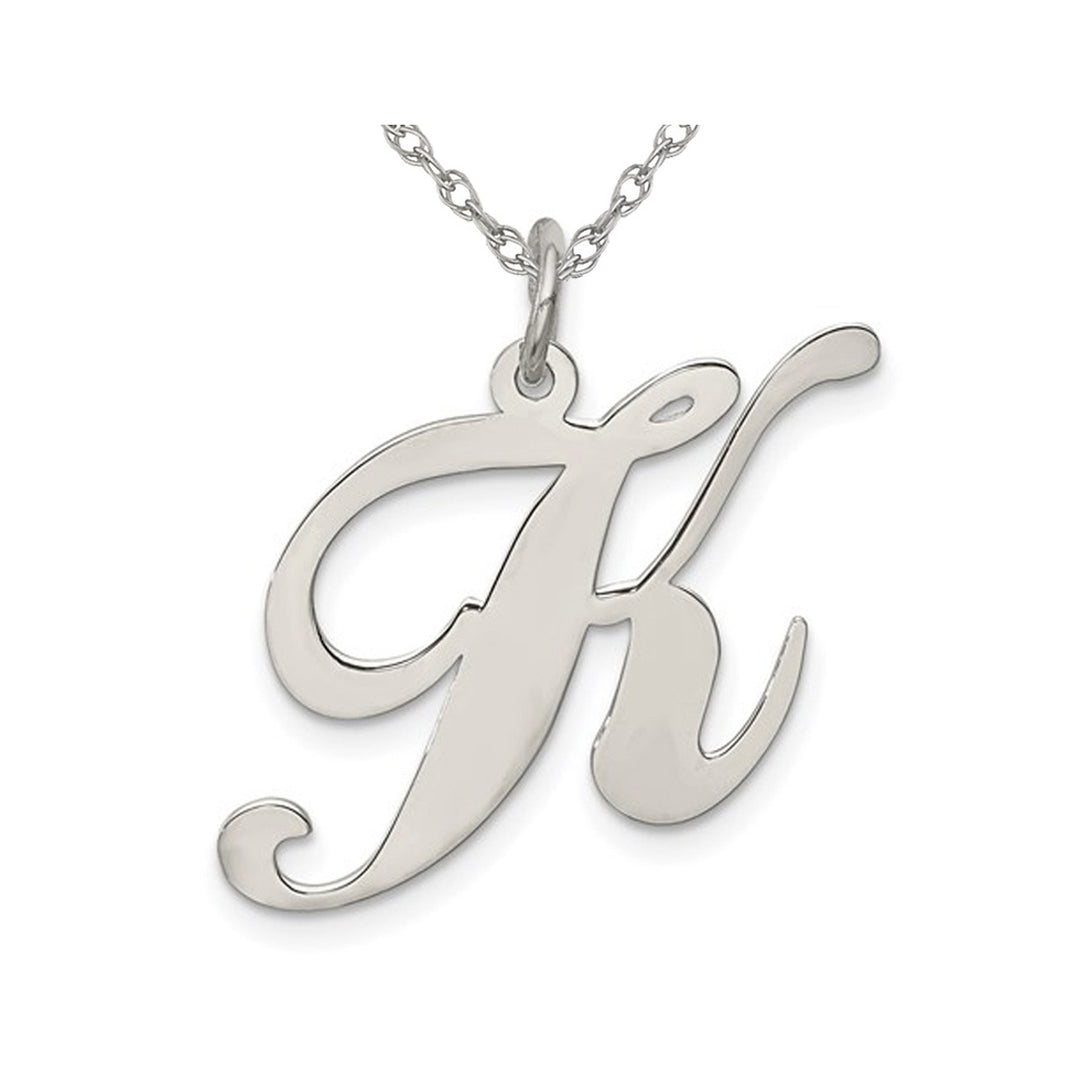 Sterling Silver Fancy Script Initial -K- Pendant Necklace Charm with Chain Image 1