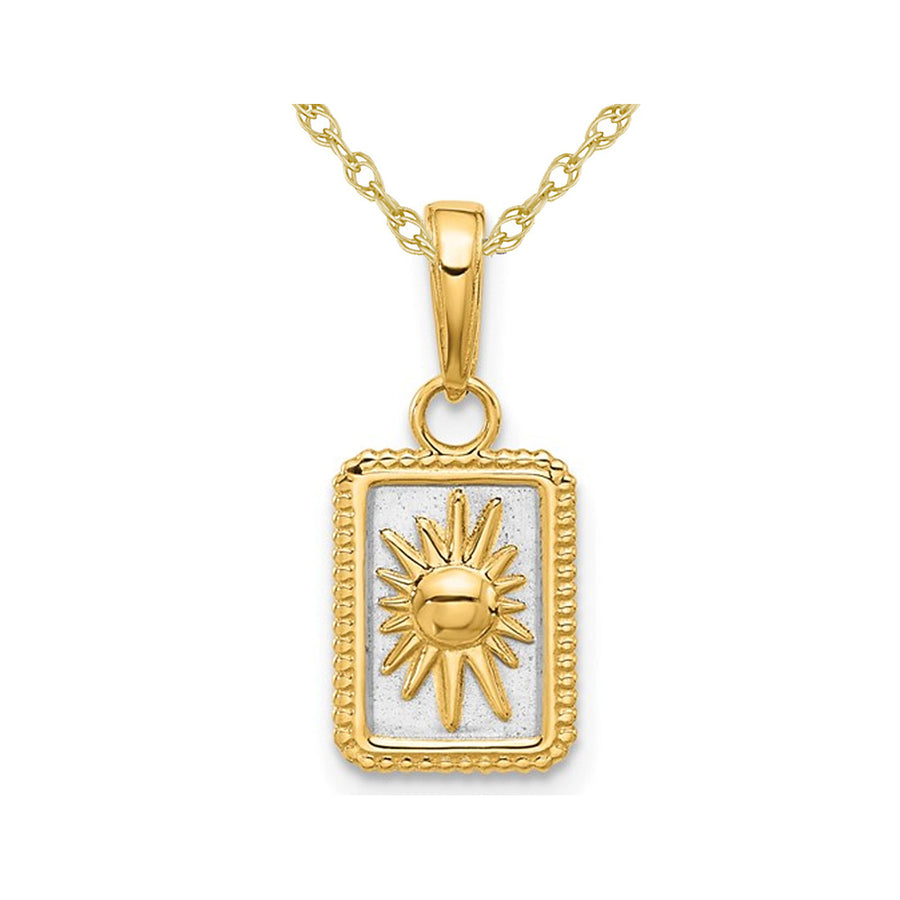 14K Yellow Gold Sun in Frame Charm Pendant Necklace with Chain Image 1