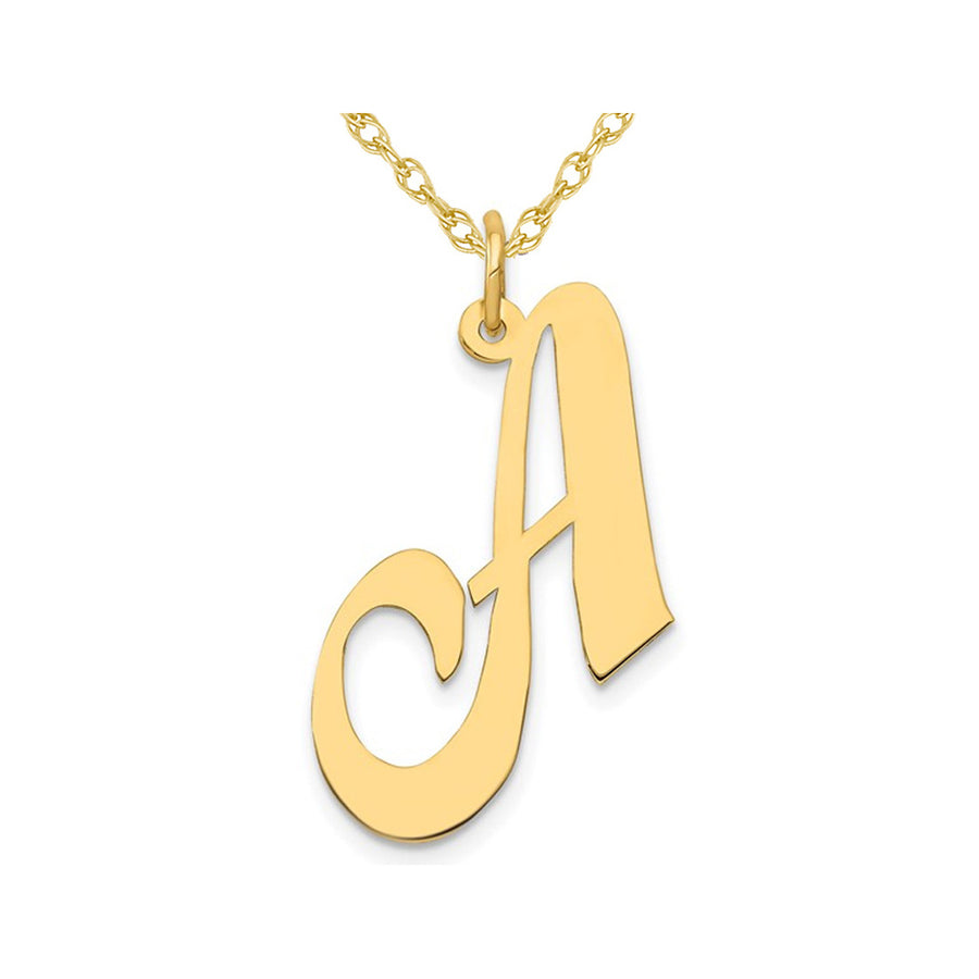 10K Yellow Gold Fancy Script Initial -A- Pendant Necklace Charm with Chain Image 1