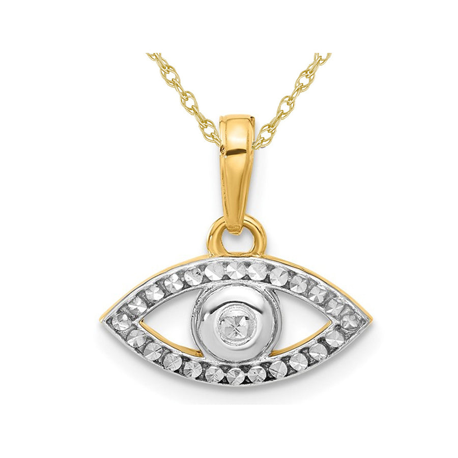 14K Yellow and White Gold Evil Eye Charm Pendant Necklace with Chain Image 1