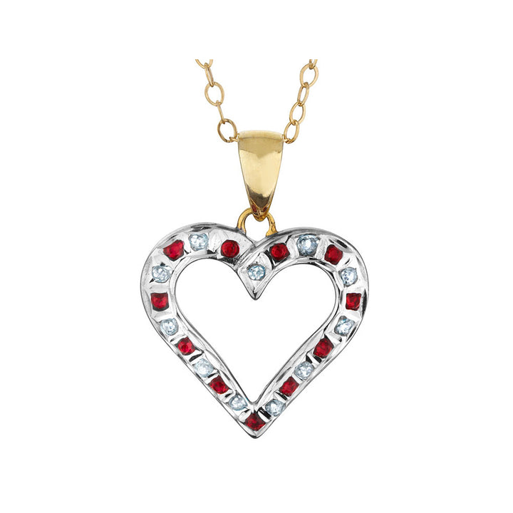 Natural Accent Ruby and Accent Diamond Heart Pendant Necklace in Sterling Silver with Chain Image 1