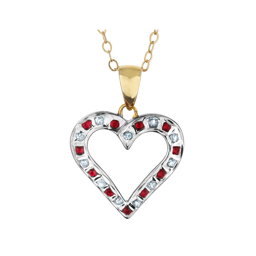 Natural Accent Ruby and Accent Diamond Heart Pendant Necklace in Sterling Silver with Chain Image 1