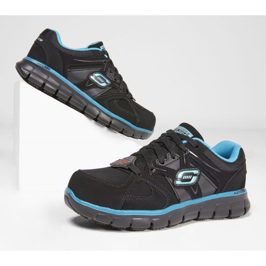 SKECHERS WORK Womens Synergy - Sandlot Alloy Toe Lace-Up Work Shoe Black/Blue - 76553/BKBL BLACK/BLUE Image 3