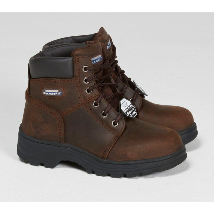 SKECHERS WORK Womens Relaxed Fit: Workshire - Peril Steel Toe Work Boot Brown - 76561-CBD BROWN Image 4