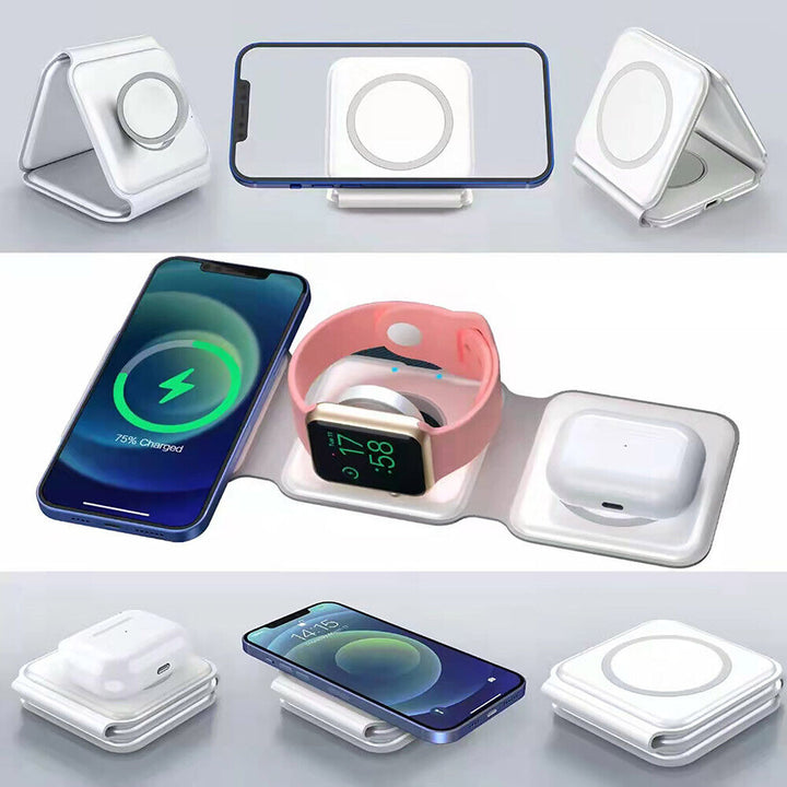 Foldable 3-in-1 Magnetic Wireless Charger Pad For Apple Watch Air Pods iPhone Android Image 4