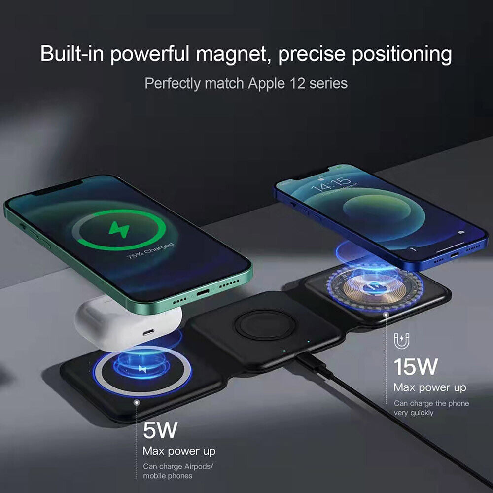 Foldable 3-in-1 Magnetic Wireless Charger Pad For Apple Watch Air Pods iPhone Android Image 7