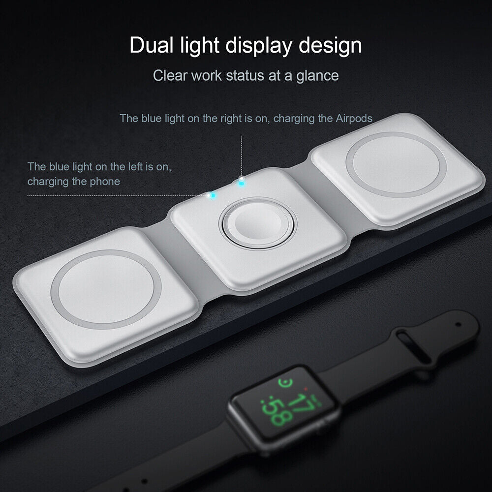 Foldable 3-in-1 Magnetic Wireless Charger Pad For Apple Watch Air Pods iPhone Android Image 10