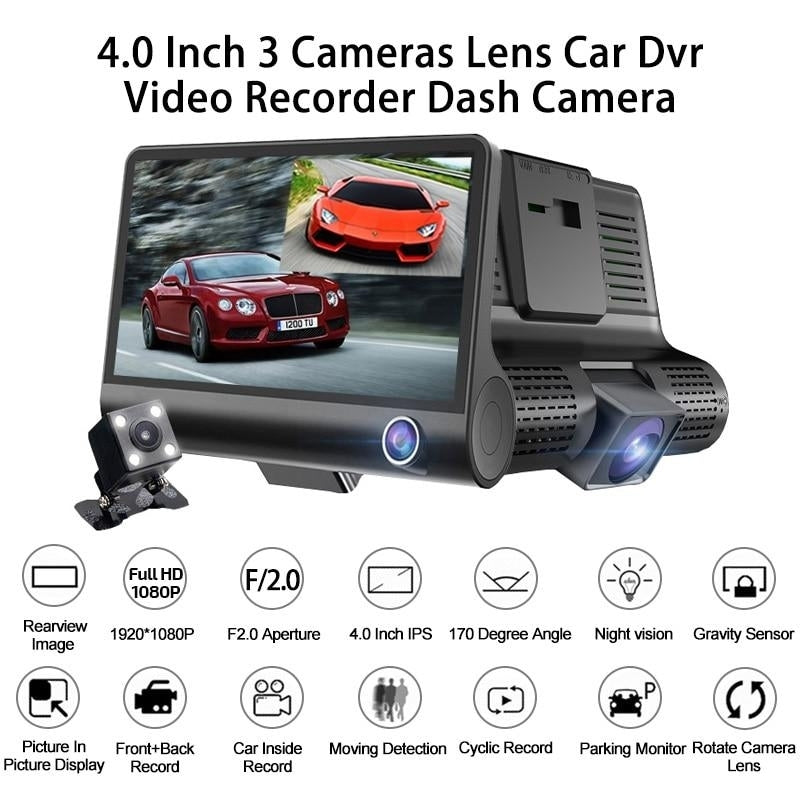 Car DVR 3 Cameras Lens 4.0 Inch Dash Camera Dual Lens With Rear view Image 4
