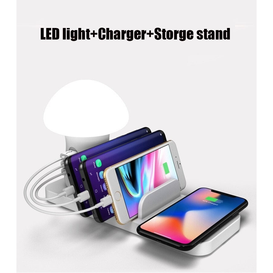3 Port USB Phone Charger Station Mushroom Night Lamp Wireless Charging Station Image 6