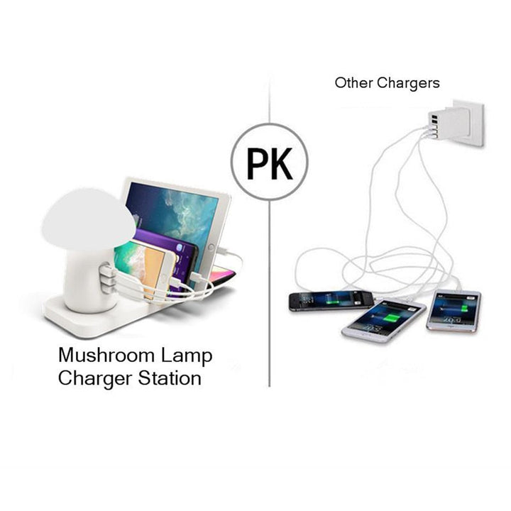 3 Port USB Phone Charger Station Mushroom Night Lamp Wireless Charging Station Image 8