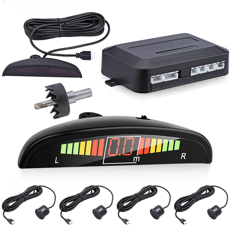 4 Parking Sensors LED Display Car Reverse Radar System Alarm Kit Black Image 1