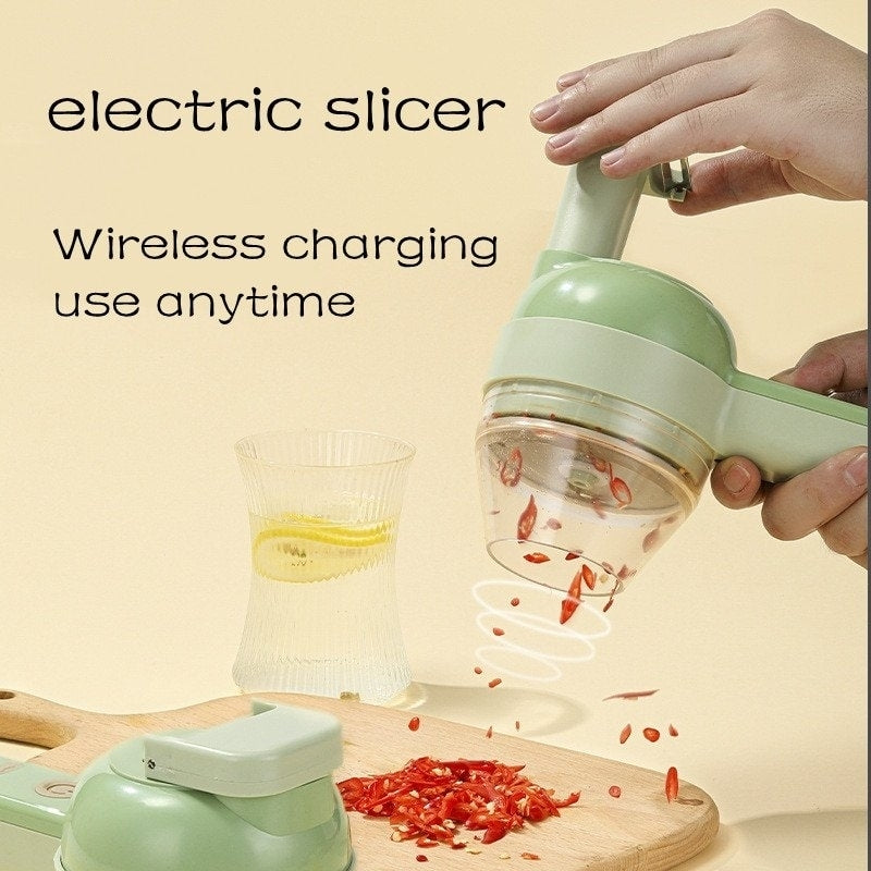 4 In 1 Handheld Electric Vegetable Cutter Set Usb Charging Ginger Masher Machine Image 4