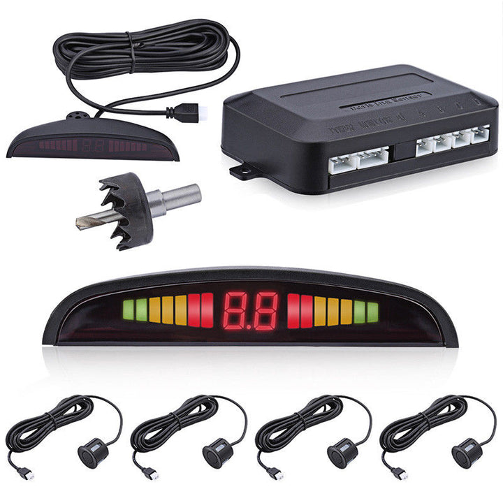 4 Parking Sensors LED Display Car Reverse Radar System Alarm Kit Black Image 7
