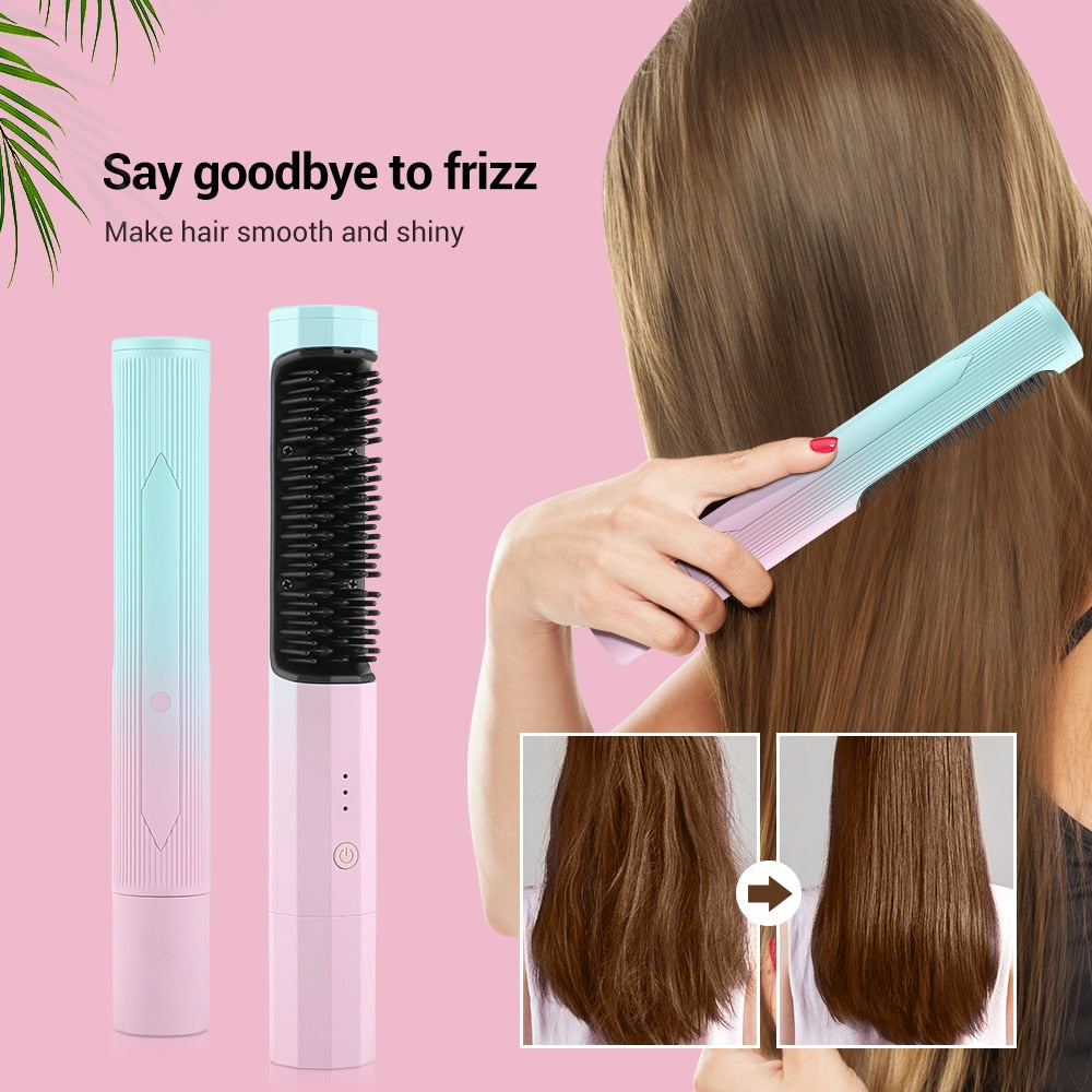 Frizz Wand 2 in 1 Hair Straightener Brush Comb Straightener Hair Curler Comb Styling Tools Image 2