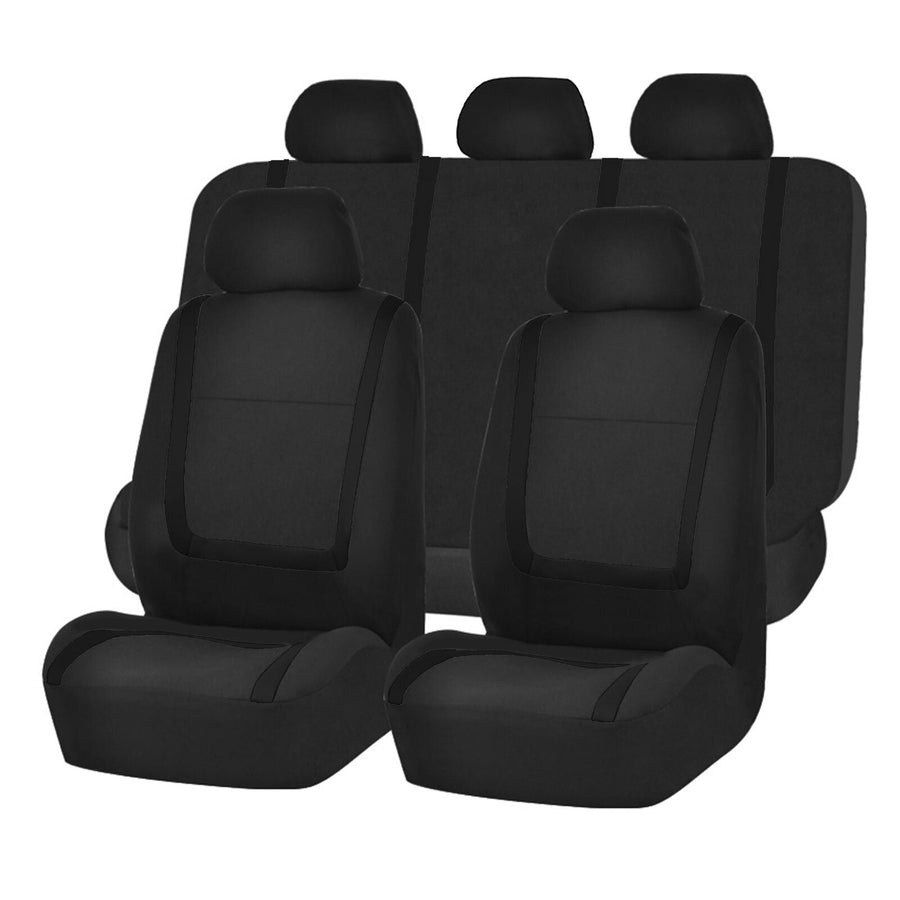 Full Car Seat Covers Set Solid Black For Auto Truck SUV - Universal Protectors Polyester for Car Image 1