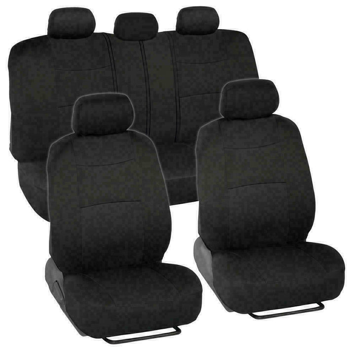 Full Car Seat Covers Set Solid Black For Auto Truck SUV - Universal Protectors Polyester for Car Image 6