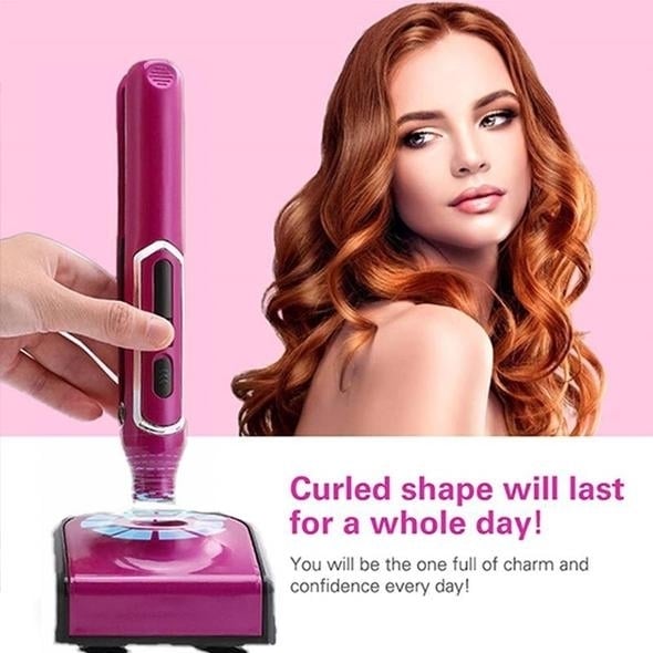 LCD Cordless Hair Curler Auto Rotating Wireless Hair Waver Curling Iron Ceramic Image 4