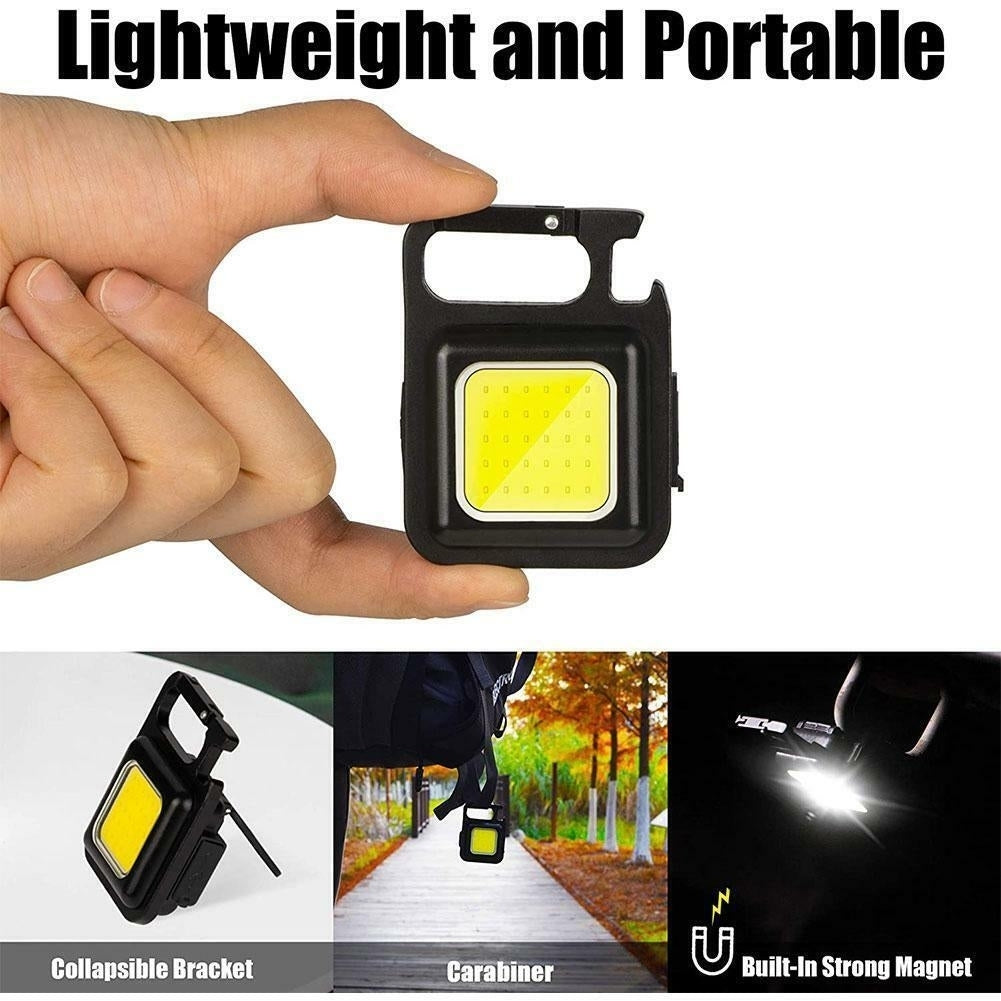 Mini COB Work Light Rechargeable LED Flashlight Keychain Portable Bottle Opener Image 2