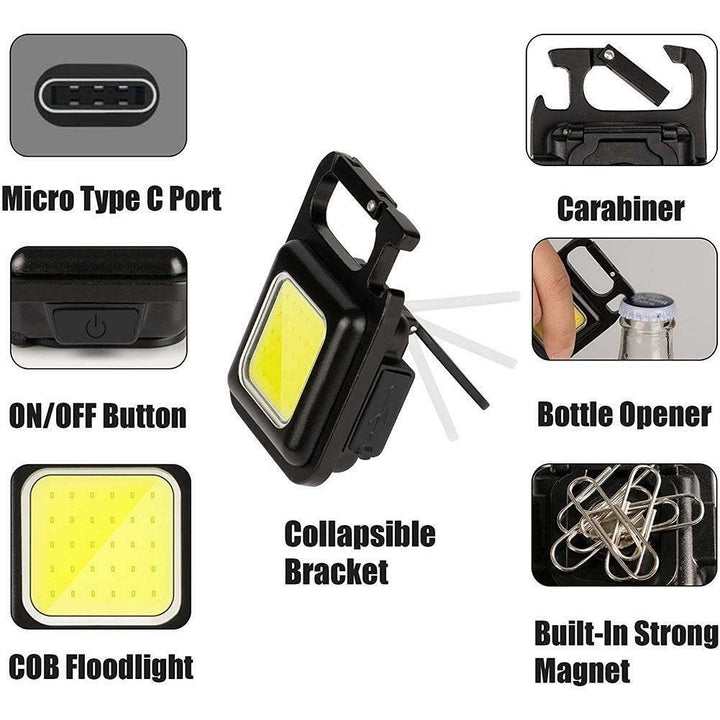 Mini COB Work Light Rechargeable LED Flashlight Keychain Portable Bottle Opener Image 4