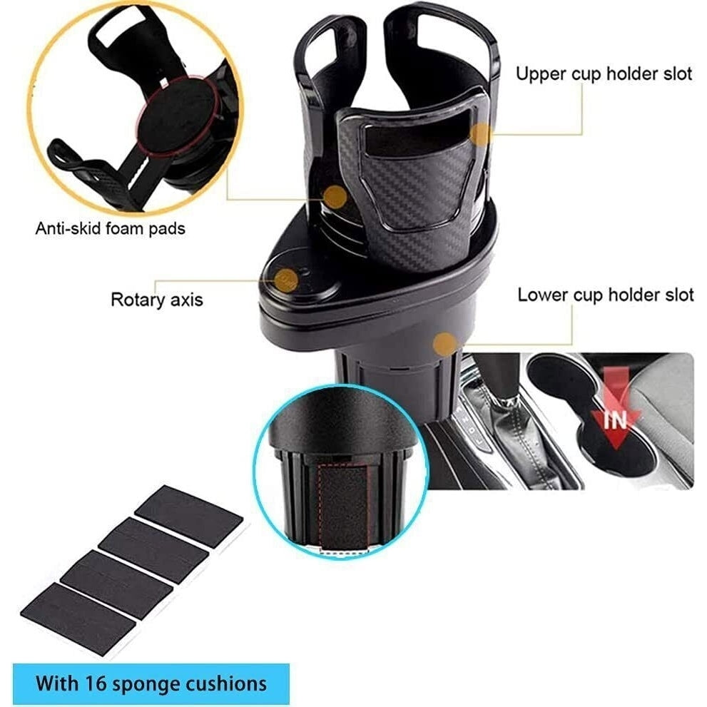 Car Cup Holder Expander Adapter 360Rotating Adjustable Dual Drink Holders Image 2