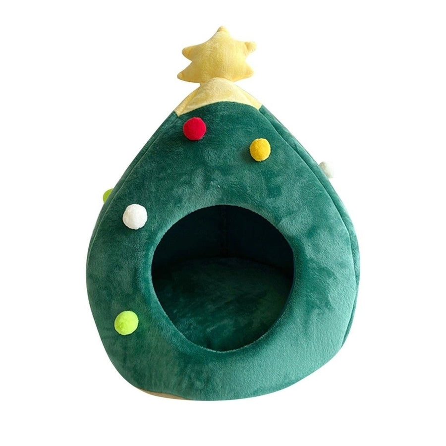 Cosy Warm Christmas Tree Cat Bed-adorable Christmas tree cat bed Image 1