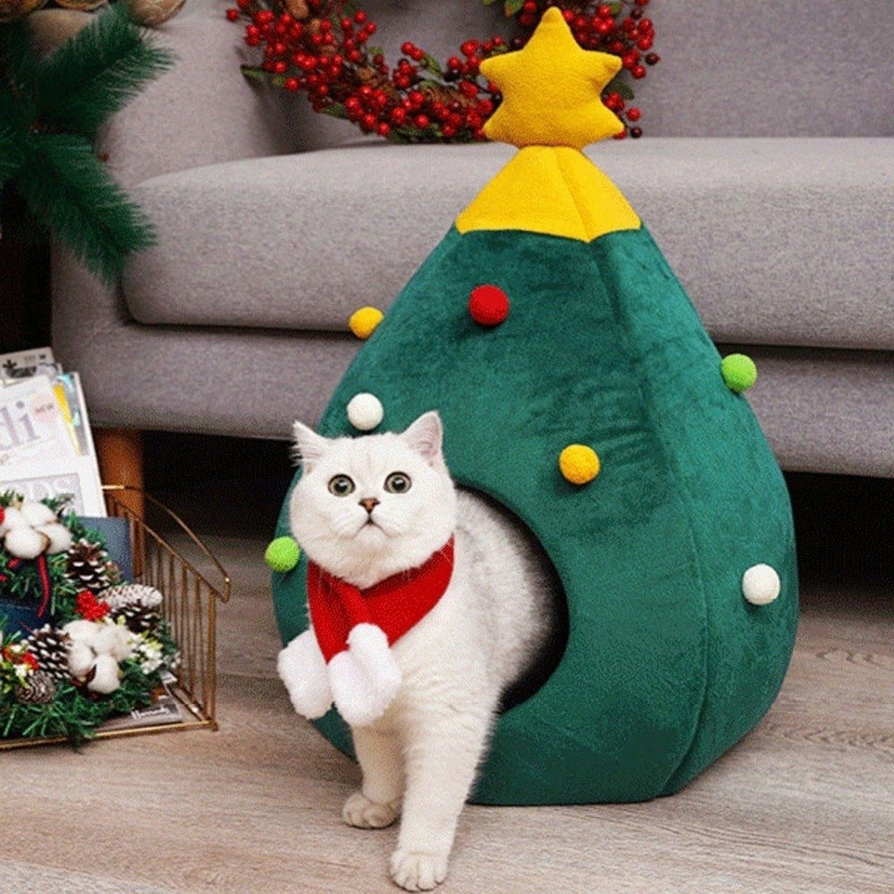 Cosy Warm Christmas Tree Cat Bed-adorable Christmas tree cat bed Image 2