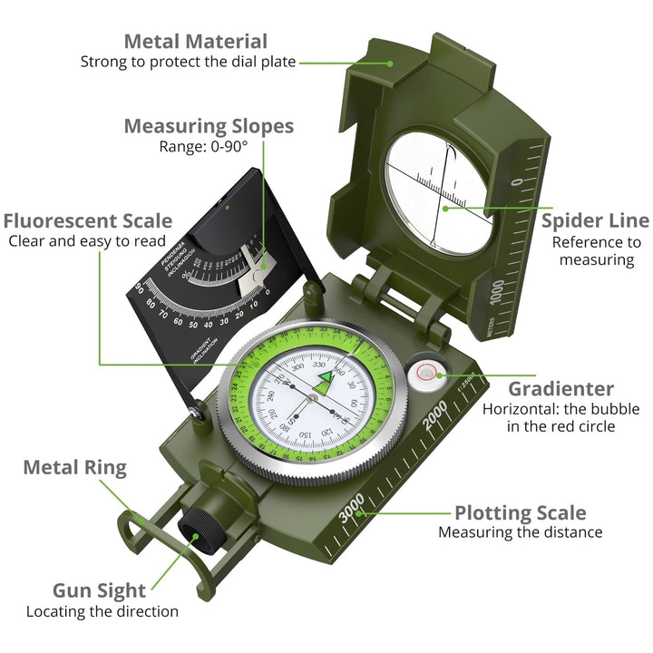 Multifunctional Military Sighting Navigation Compass with Inclinometer Image 3