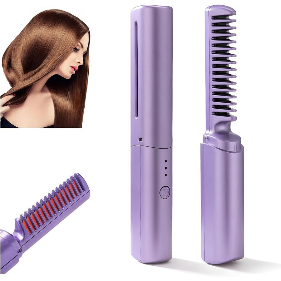 Rechargeable Mini Hair StraightenerPortable Cordless Hair Straightener Comb Image 1