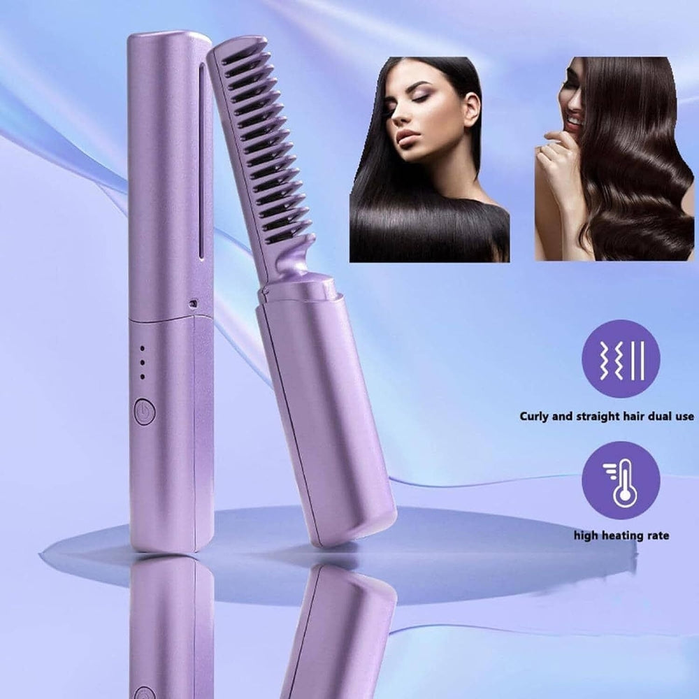 Rechargeable Mini Hair StraightenerPortable Cordless Hair Straightener Comb Image 2