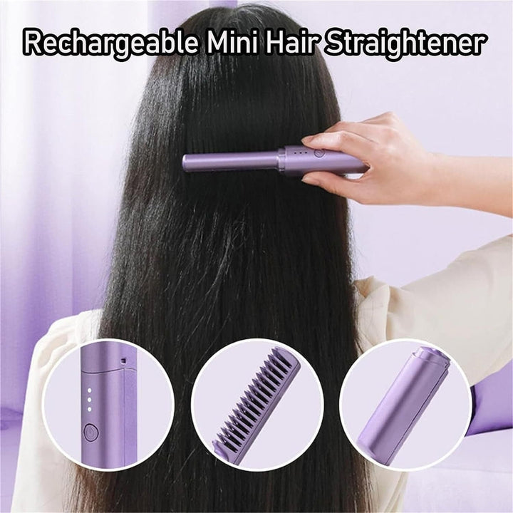 Rechargeable Mini Hair StraightenerPortable Cordless Hair Straightener Comb Image 6