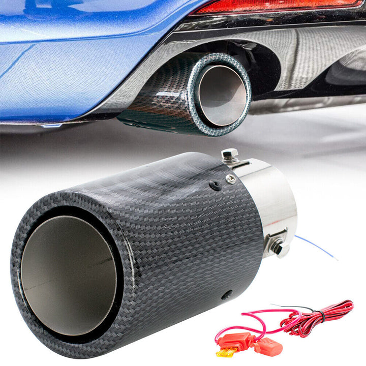 Red Carbon Fiber Universal Modified LED Luminous Exhaust Muffler Tip Tail Pipe Image 1