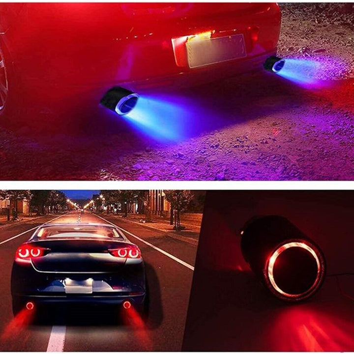 Red Carbon Fiber Universal Modified LED Luminous Exhaust Muffler Tip Tail Pipe Image 4