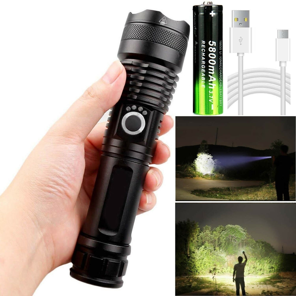Super-Bright Rechargeable 90000Lumens LED Tactical XHP50 Flashlight With Battery Image 2